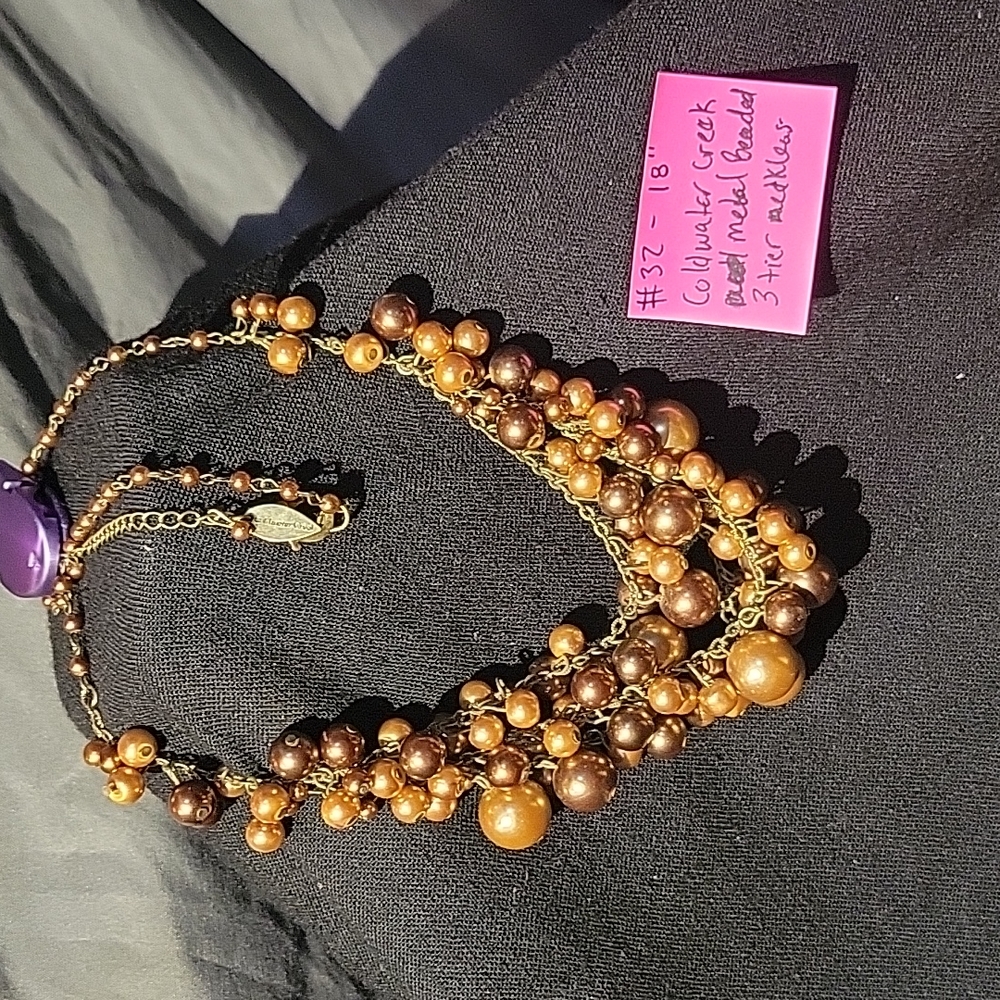 18"-22" metal beaded 3 tier Coldwater Creek necklace